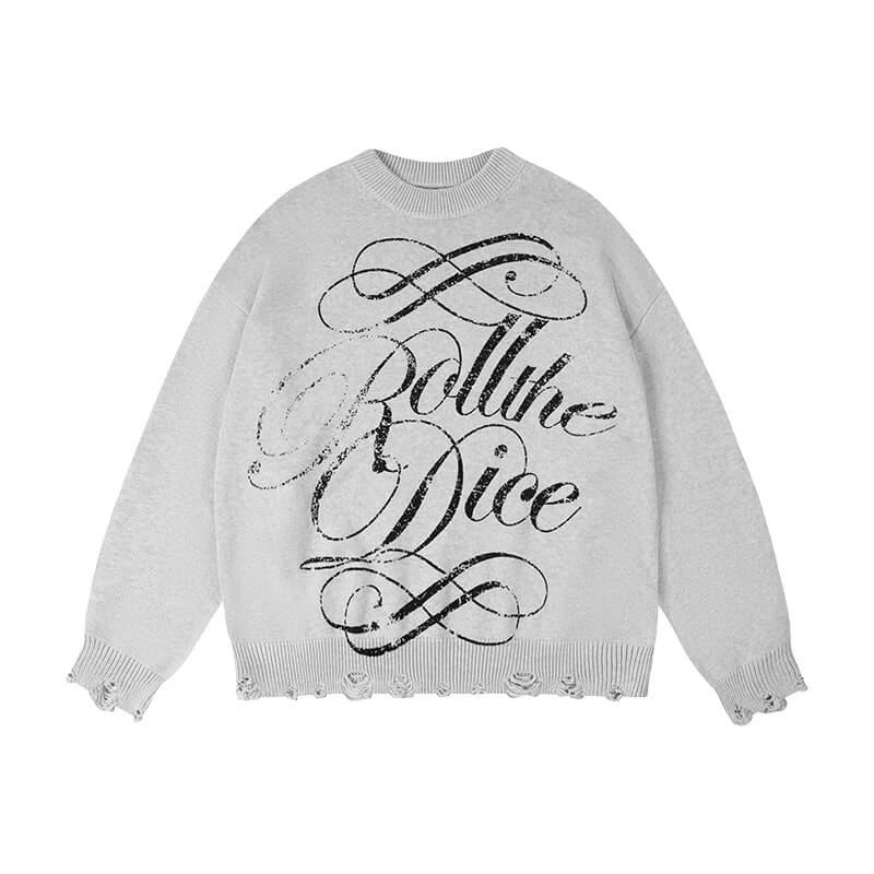 1807 ROLLTHEDICE Vintage Printed Distressed Knit Sweater