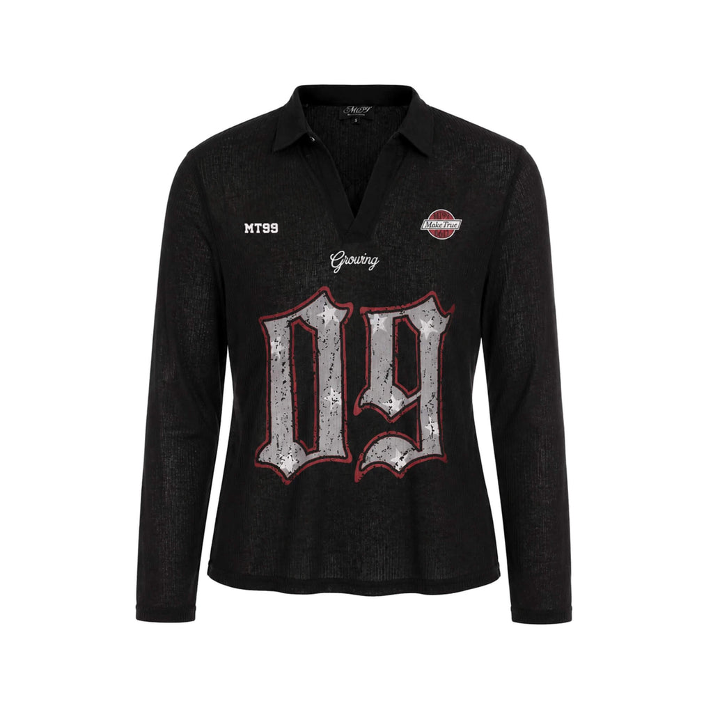 F3F Select Numbering Stripe Sleeve Mesh Long Sleeve Polo Jersey