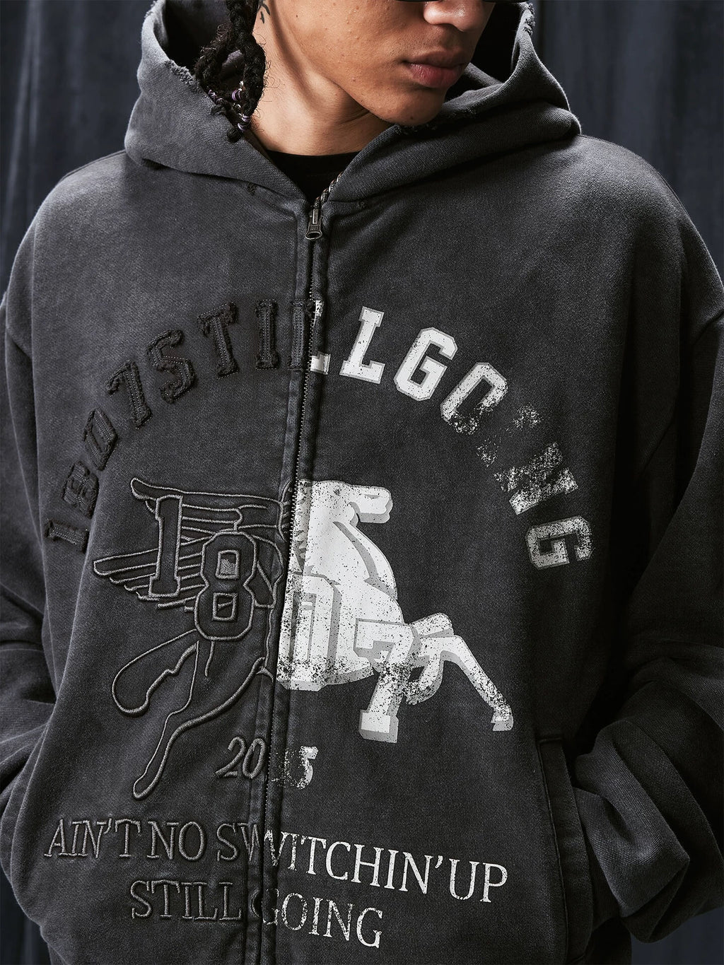 1807 Pegasus Wash Fade Zip Up Hoodie