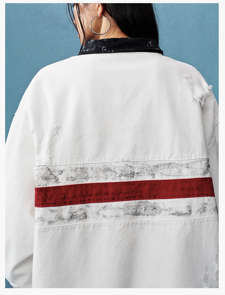 MEDM Asymmetric Collar Stripes Long Sleeve Polo
