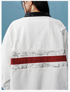 MEDM Asymmetric Collar Stripes Long Sleeve Polo