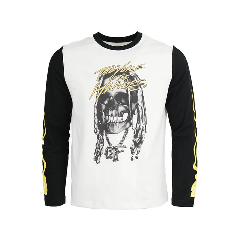 TGFCLUB Skull Print Color Block Slim Fit Long Sleeve Tee