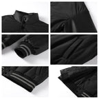 NOVACAM PU Leather Sleeve Puffer Varsity Jacket