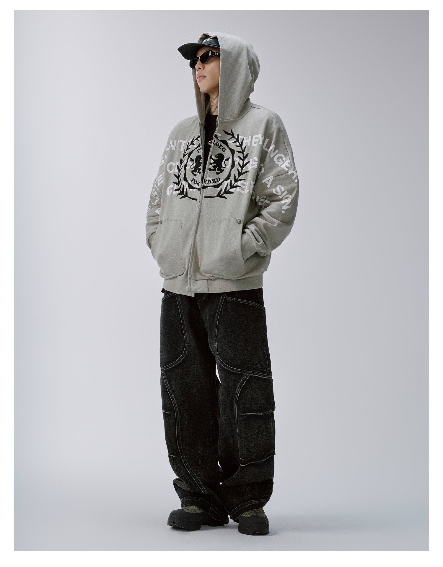F2CE Embroidered Printed Zip Up Hoodie