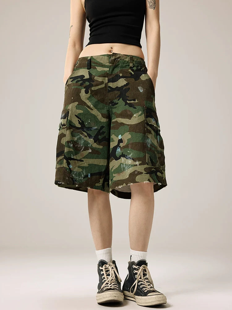 Remedy Paint Stained Camouflage Work Cargo Shorts