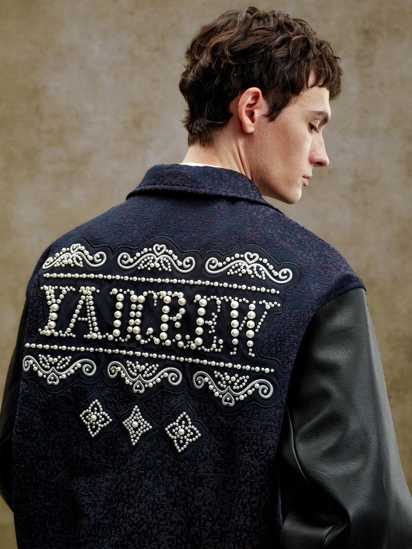 YADcrew Pearl Patch Embroidered Varsity Jacket