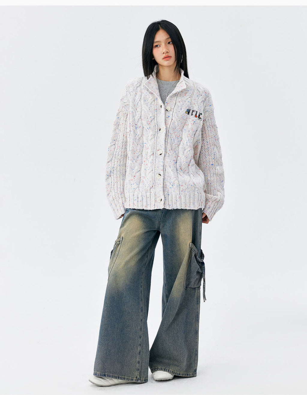 MEDM Speckled Cable Knit Cardigan