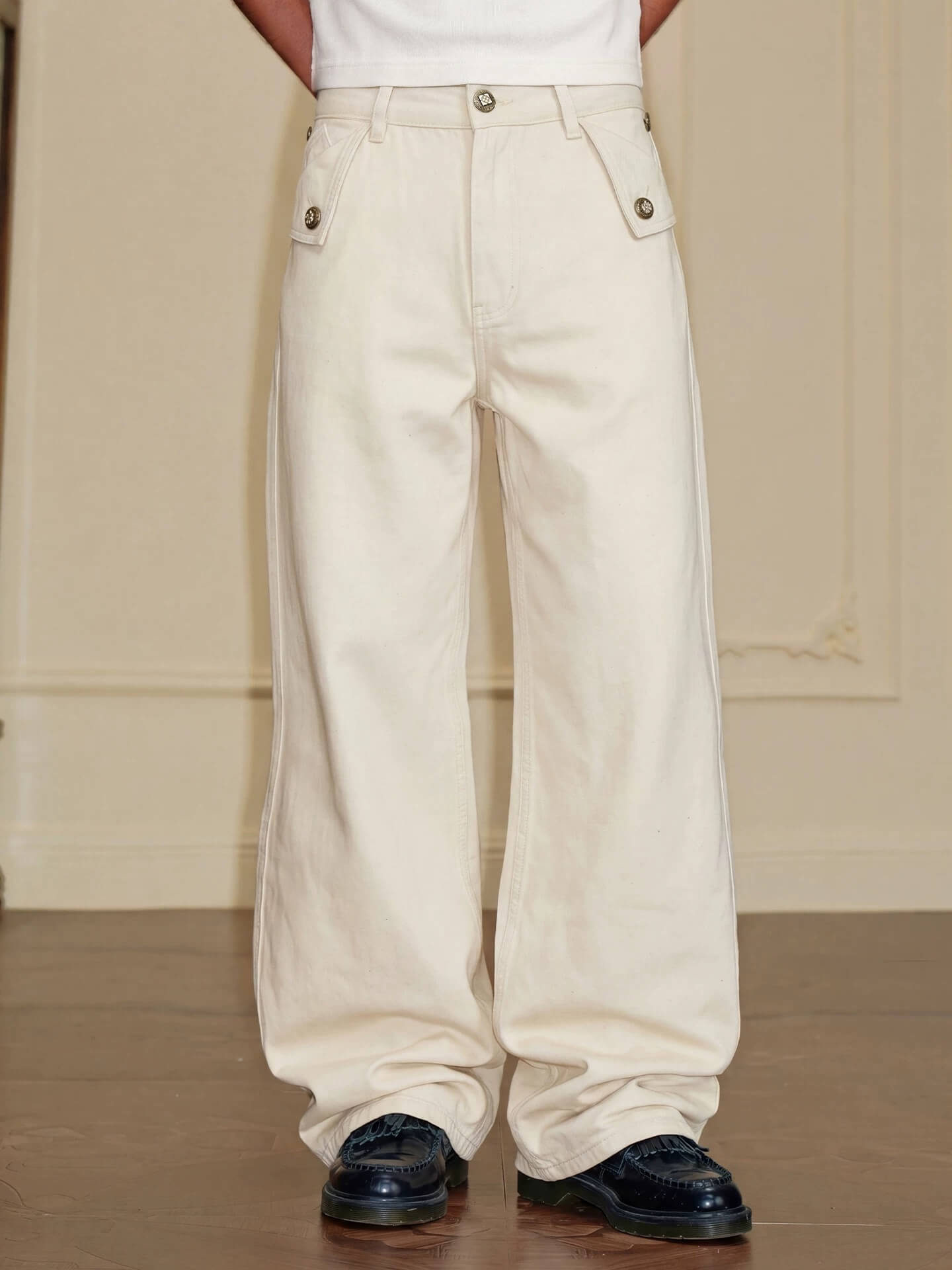 YADcrew Fold Over Button Flap Pocket Washed Jeans