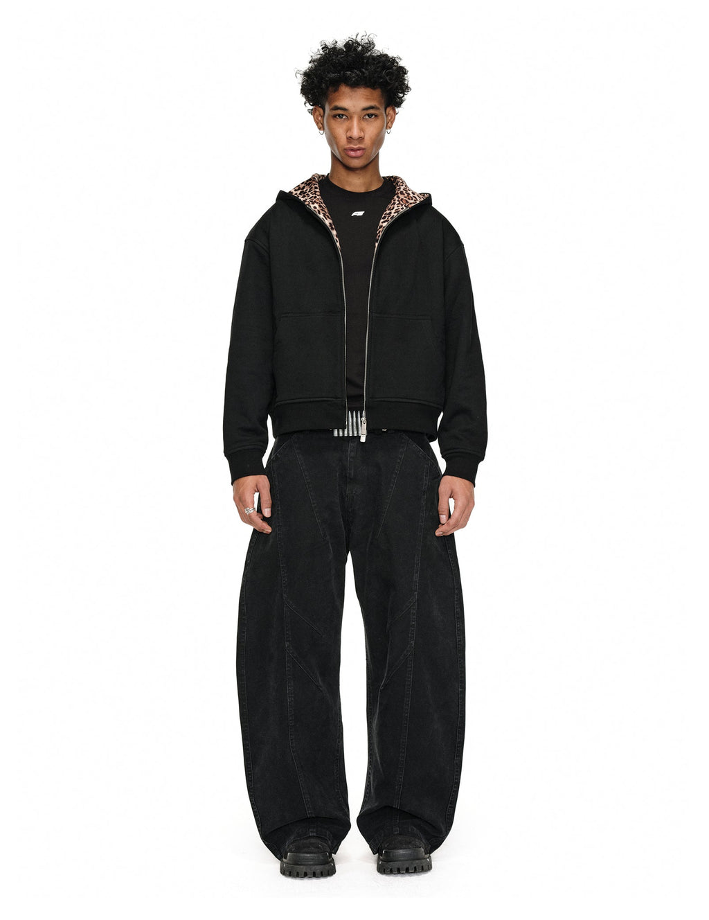 ANTIDOTE Leopard Print Lined Double-Zip Hoodie