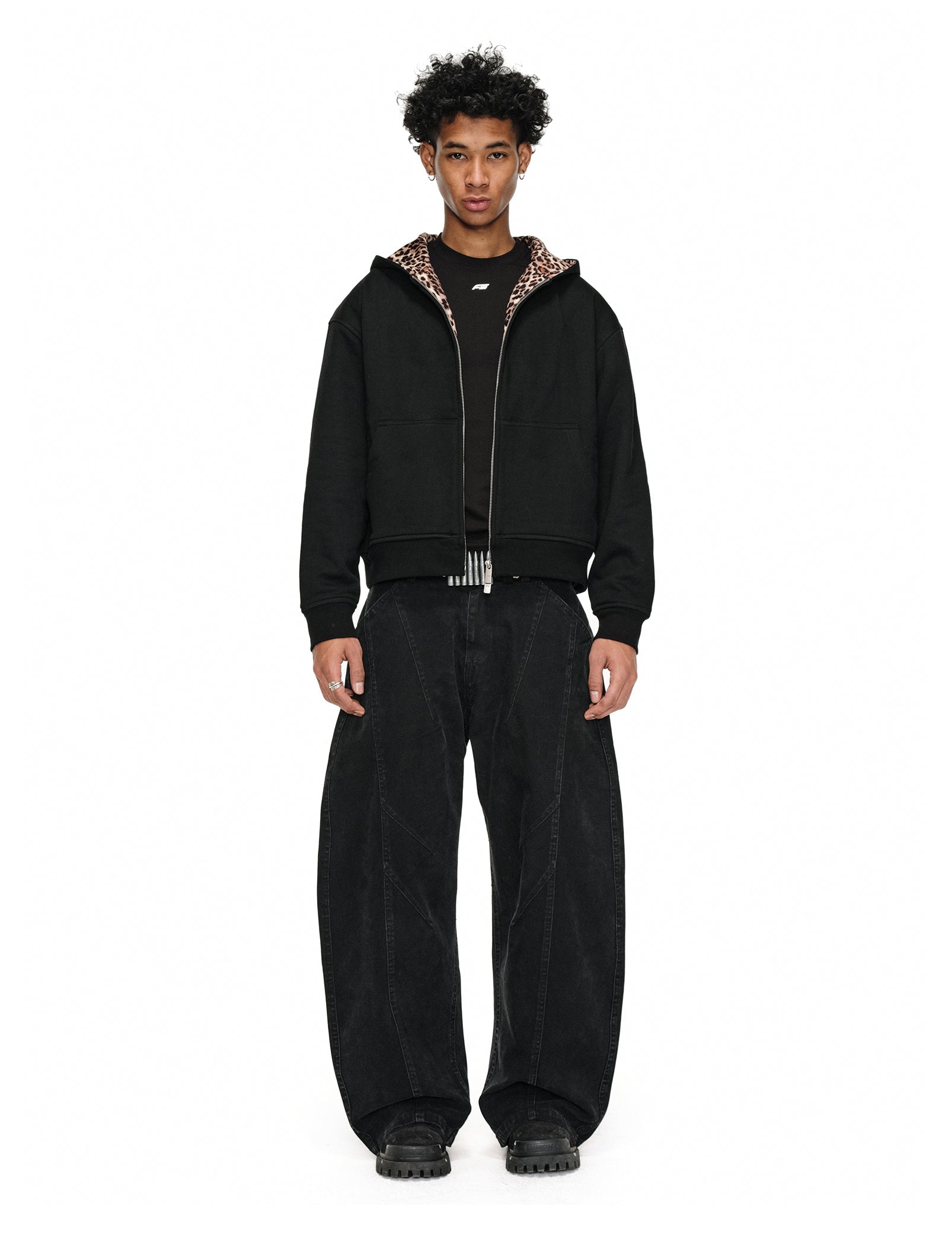 ANTIDOTE Leopard Print Lined Double-Zip Hoodie