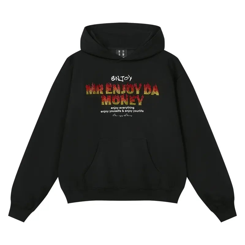 MEDM Flame Rhinestone Embellished Hoodie