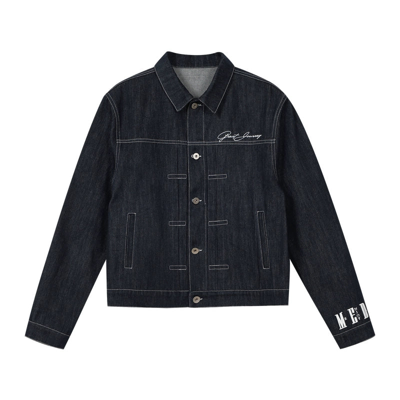 MEDM Embroidered Raw Denim Jacket