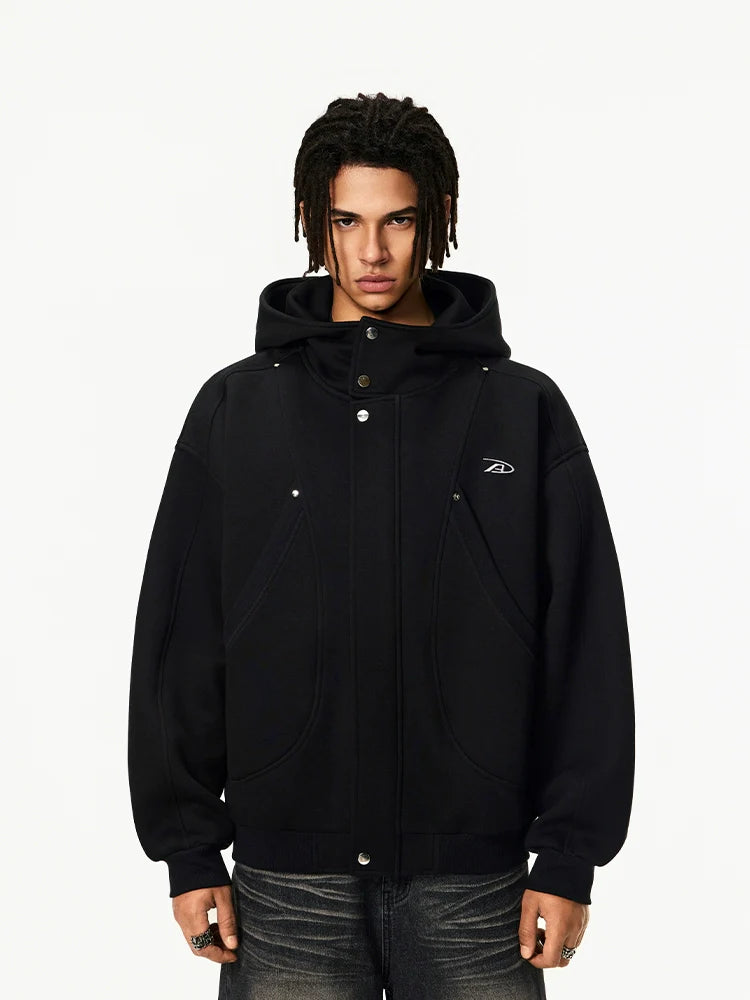 Achock Snap Button Wind Flap Zip Up Hooded Jacket