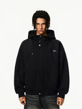 Achock Snap Button Wind Flap Zip Up Hooded Jacket