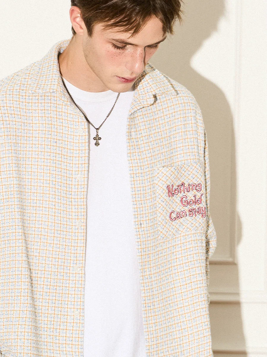 EMPTY REFERENCE Blue White Tweed Long Sleeve Shirt