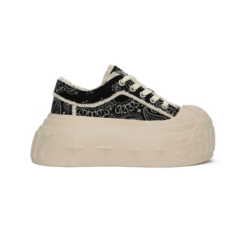 1807 INF-008 Gothic Lace Up Canvas Paisley Chunky Sneakers