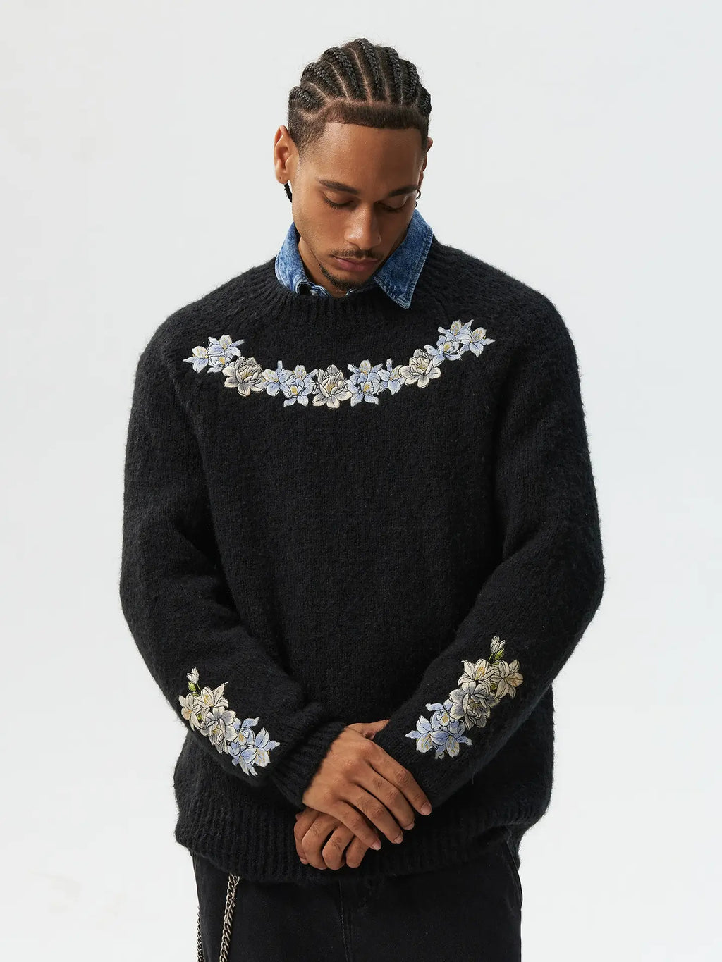 MEDM Floral Embroidered Mohair Knit Sweater