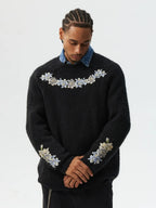 MEDM Floral Embroidered Mohair Knit Sweater