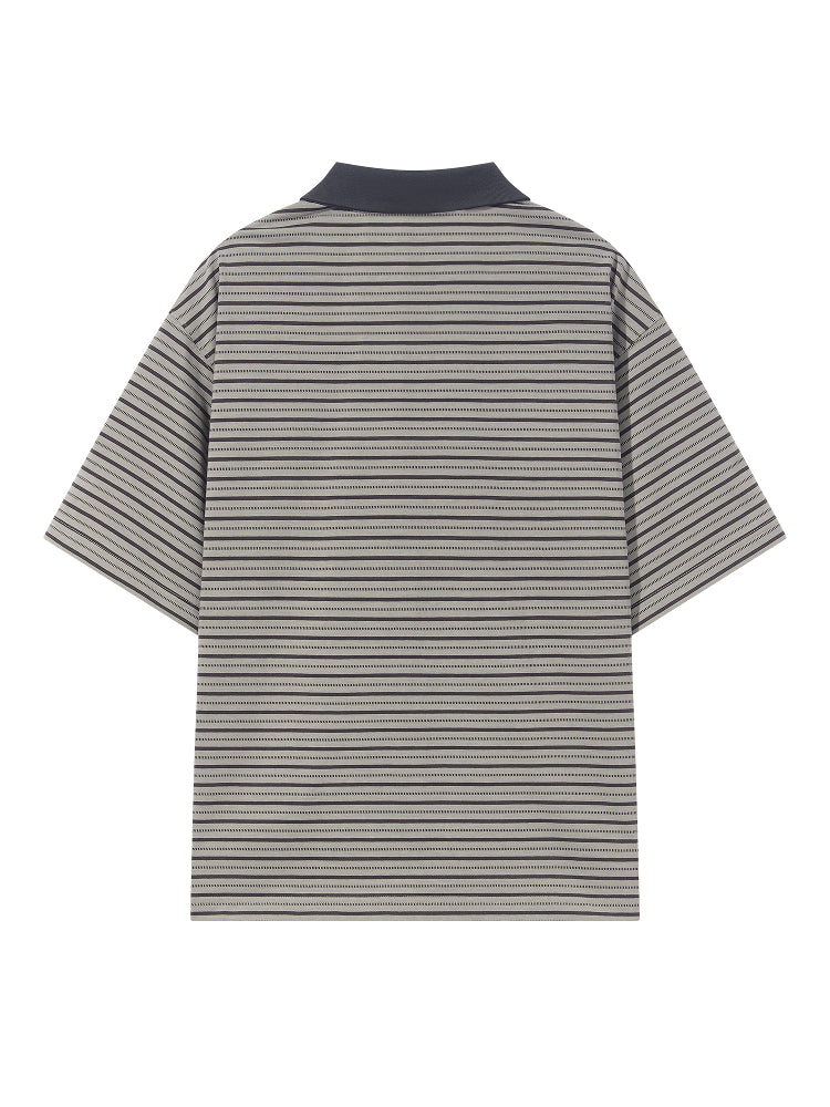 BLIND NO PLAN Striped Raw-Edge Patch Polo