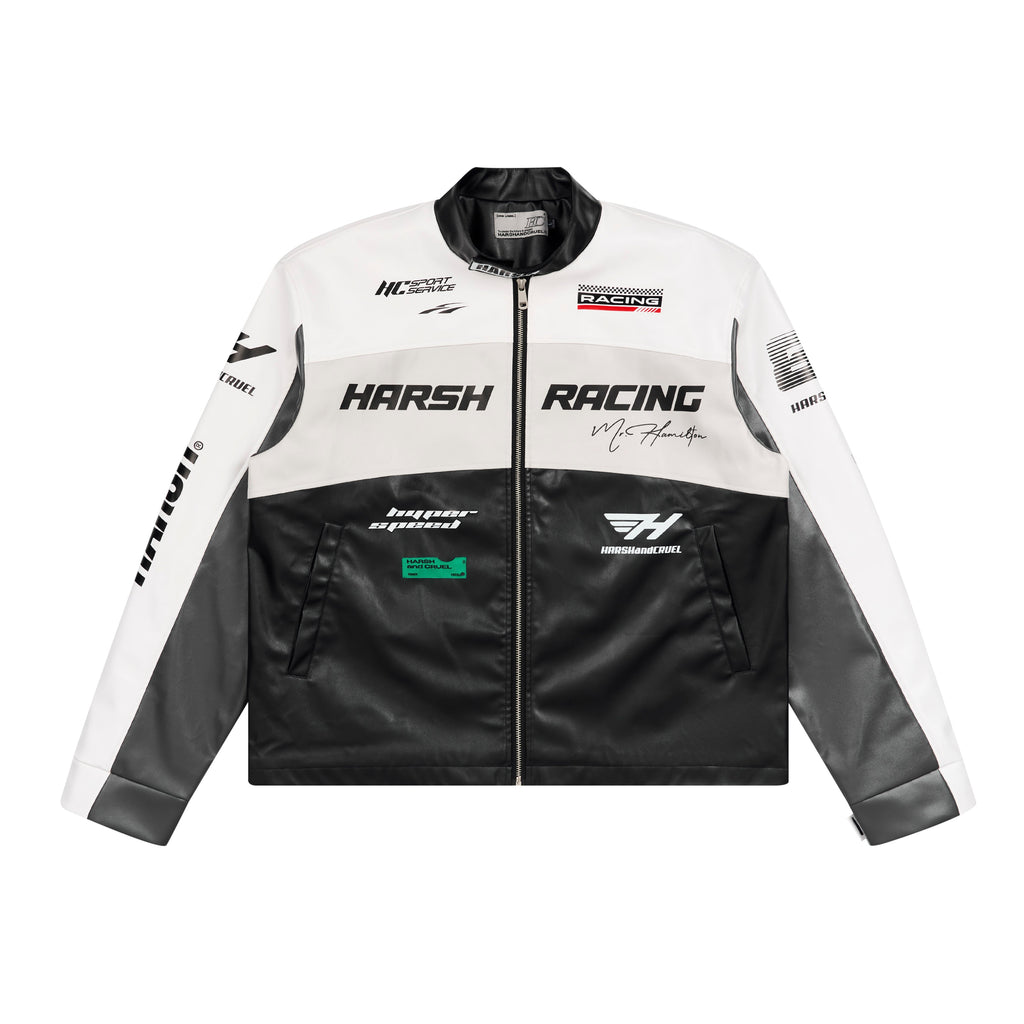 Harsh and Cruel Colorful Lapel F1 Racing Suit Faux Leather Jacket