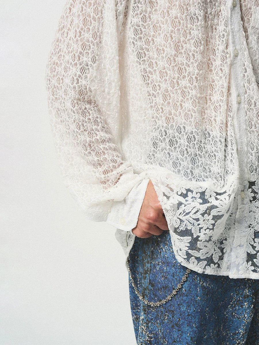 EMPTY REFERENCE Lace Patchwork Long Sleeve Shirt