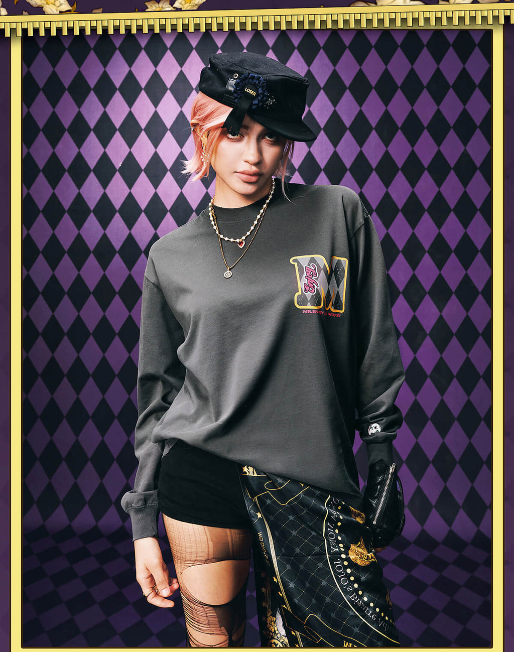 MEDM × JOJO Washed Distressed Character Print Long Sleeve Tee