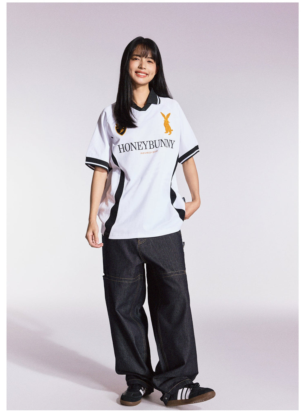 Remedy HONEYBUNNY Rabbit Embroidered Soccer Jersey Polo Shirt