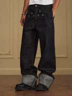 YADcrew Silver Eyelet Contrast Cuff Baggy Jeans