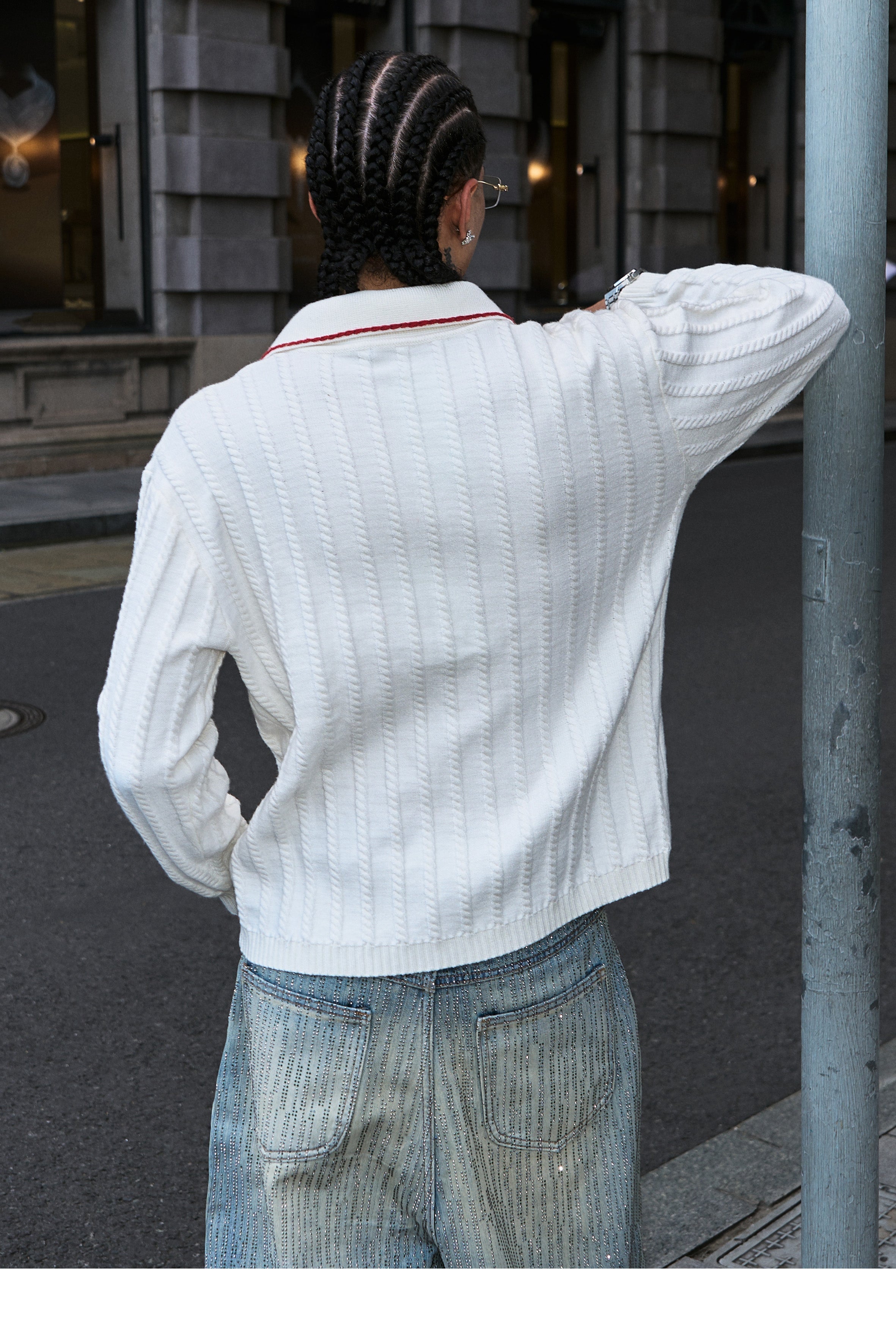 STEEPC Twisted Stripe Polo Knit Sweater