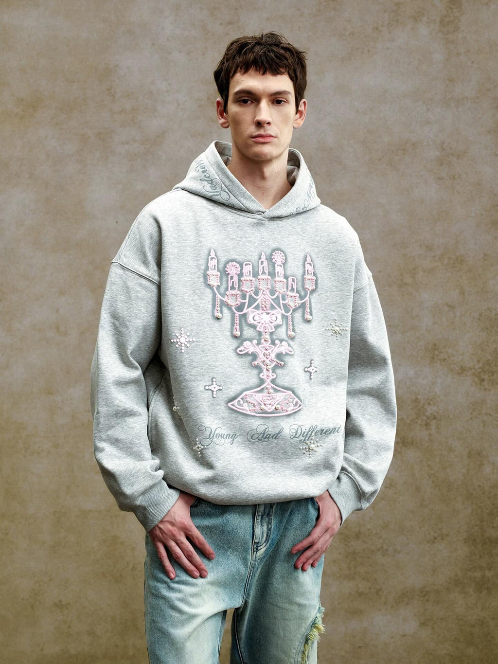 YADcrew Pearl Embellished Candlestick Hoodie