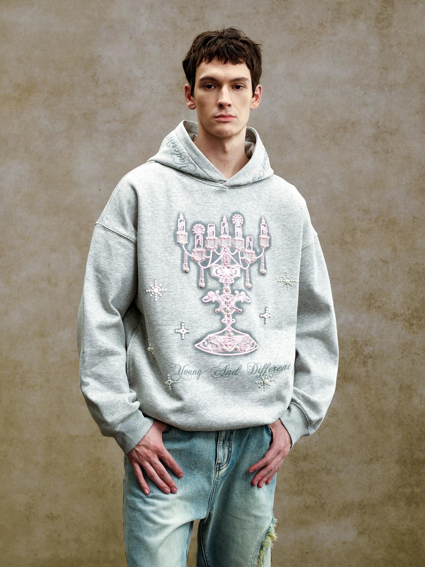 YADcrew Pearl Embellished Candlestick Hoodie
