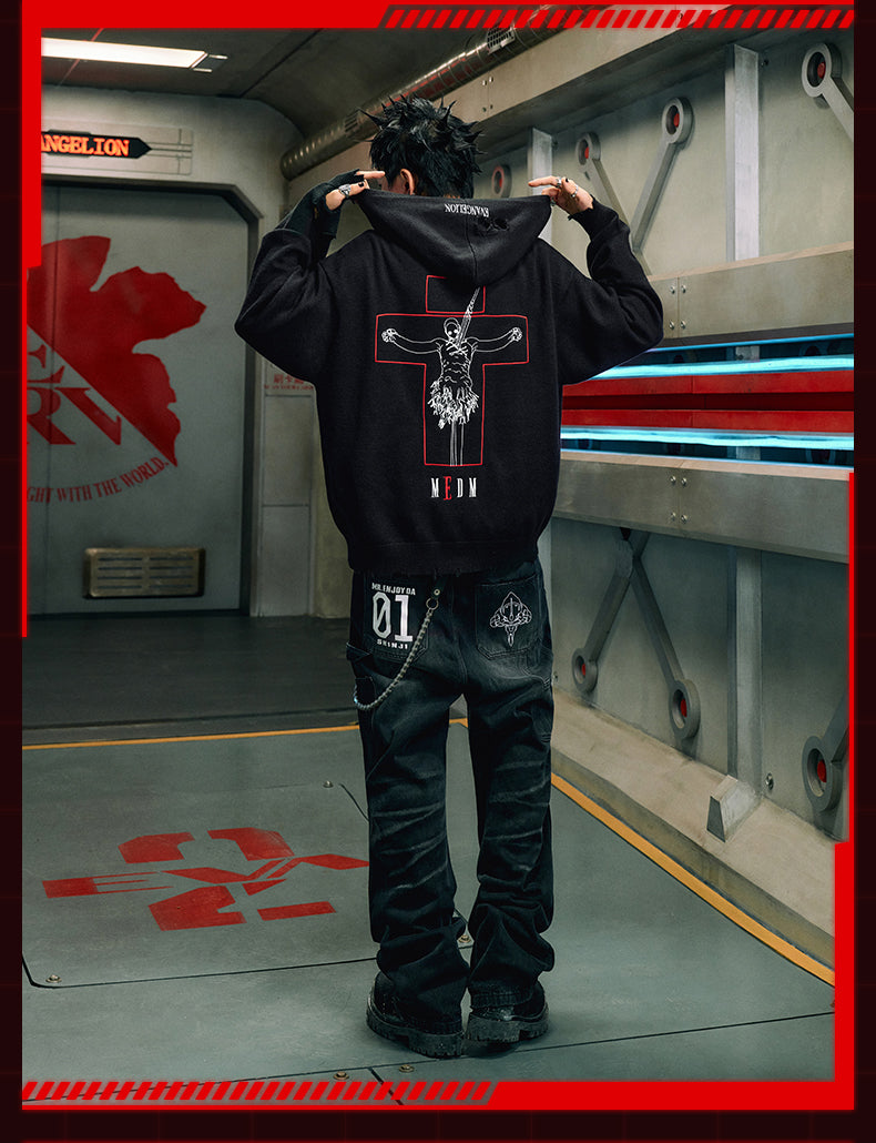 MEDM x EVA Lilith Stripe Zip-Up Knit Hoodie