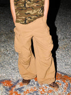 LIBERAFIT Dyed Nylon Pleated Flap Pocket Baggy Cargo Pants