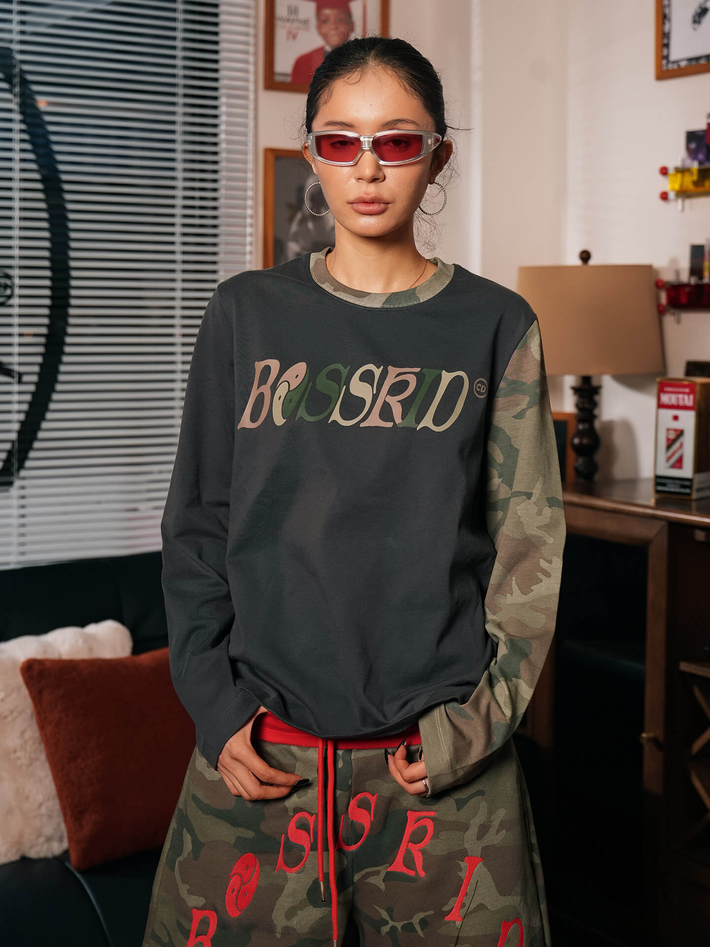 TGFCLUB Color Block Camo Slim Fit Long Sleeve Tee