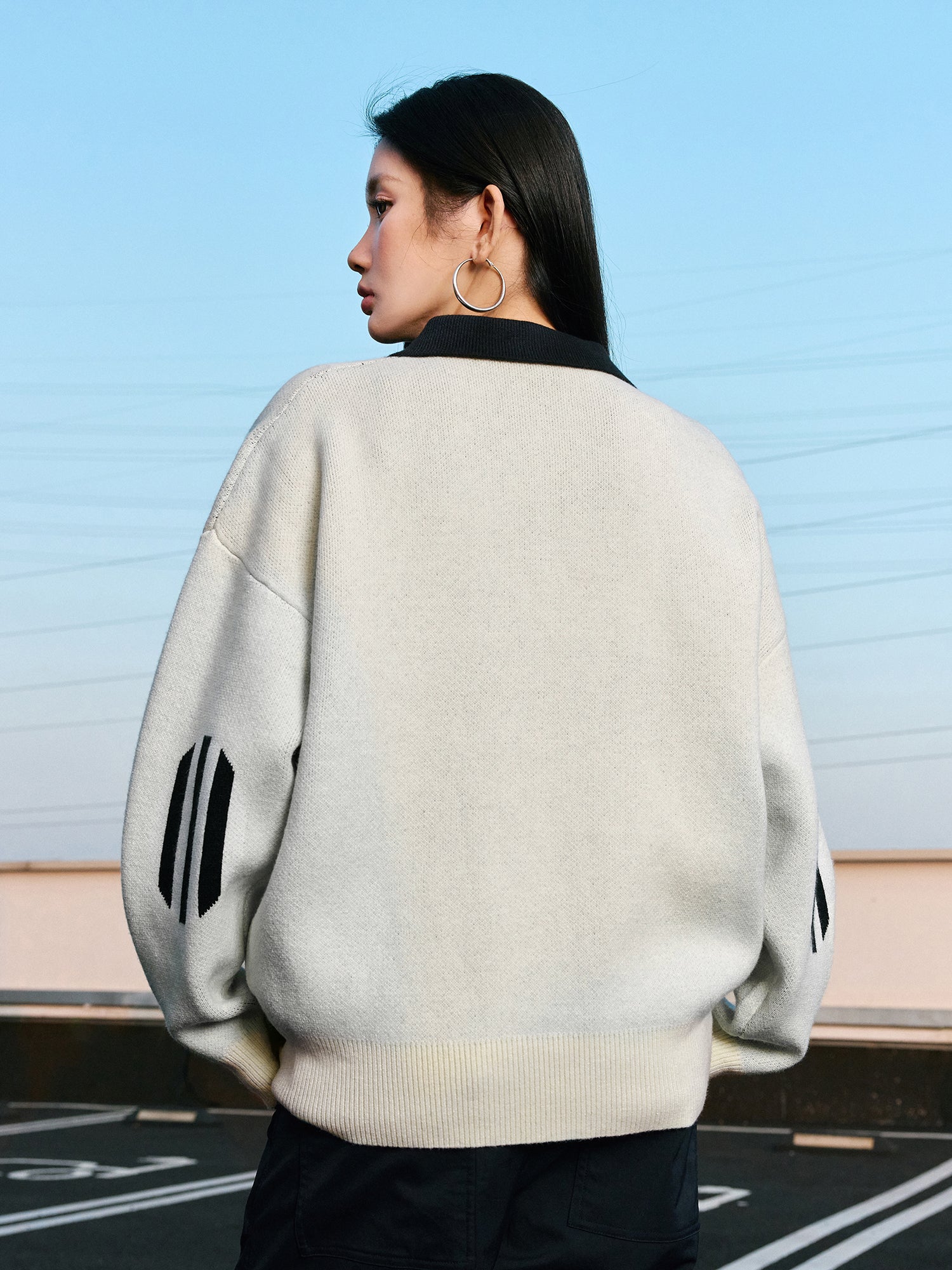 MEDM Patchwork Striped Elbow Knit Sweater