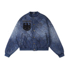 Labt Washed Denim Quilted Baseball Jacket