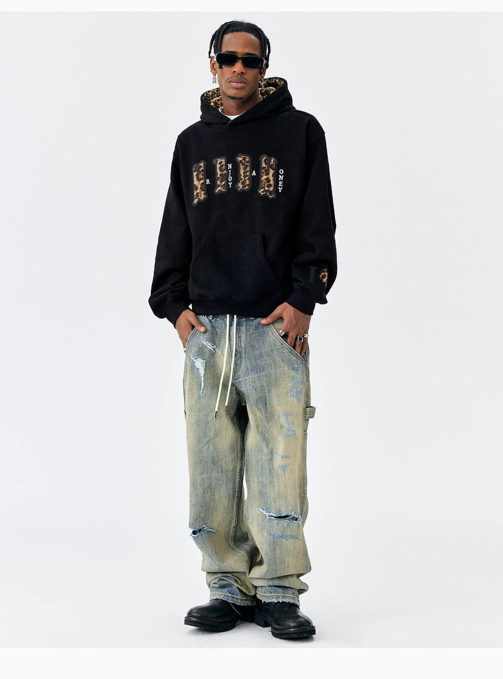 MEDM Leopard Faux Fur Layered Hoodie