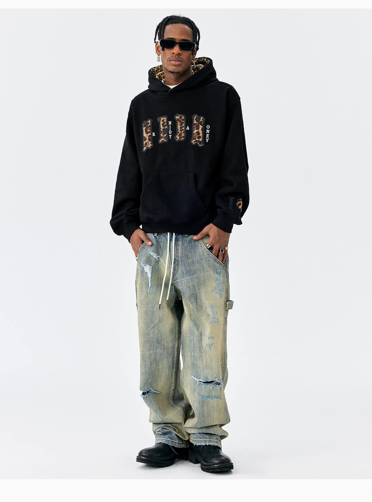 MEDM Leopard Faux Fur Layered Hoodie