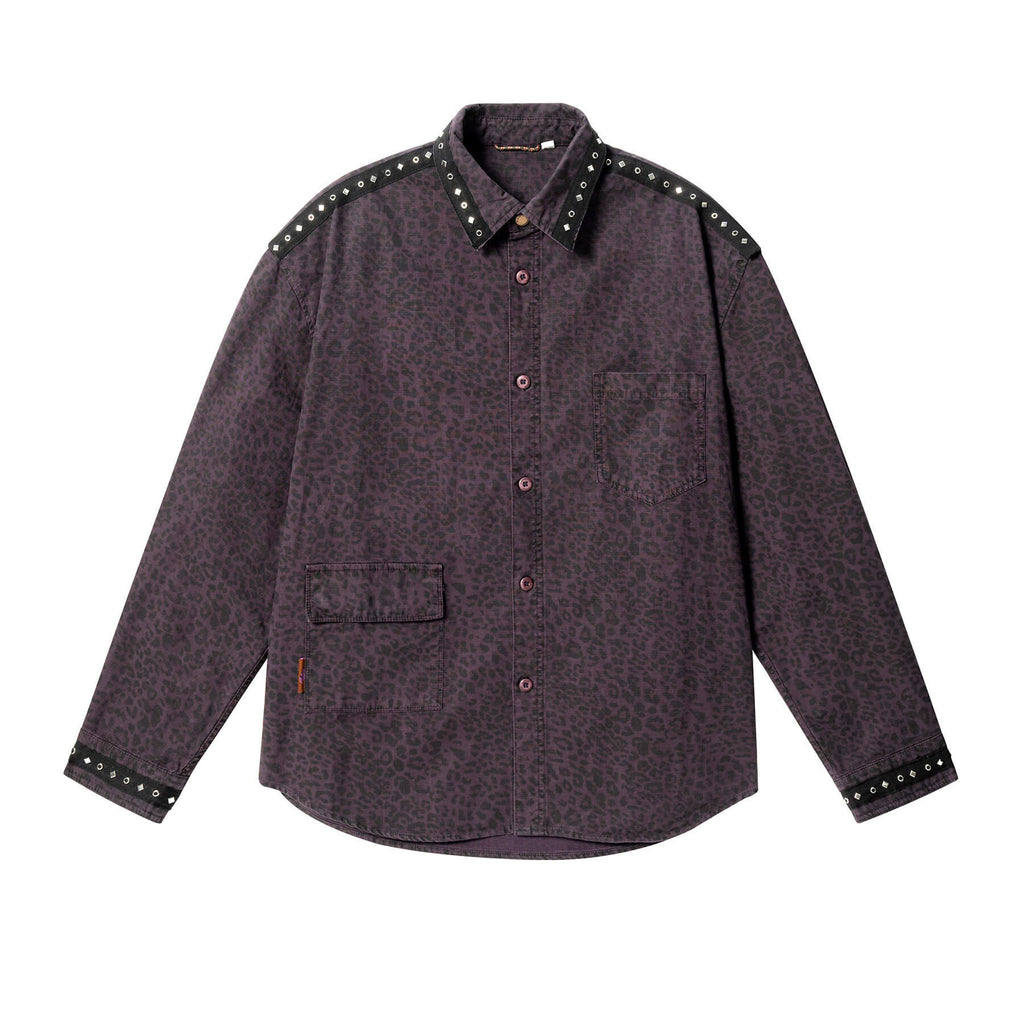 JHYQ Leopard Print Metal Studded Shirt Jacket