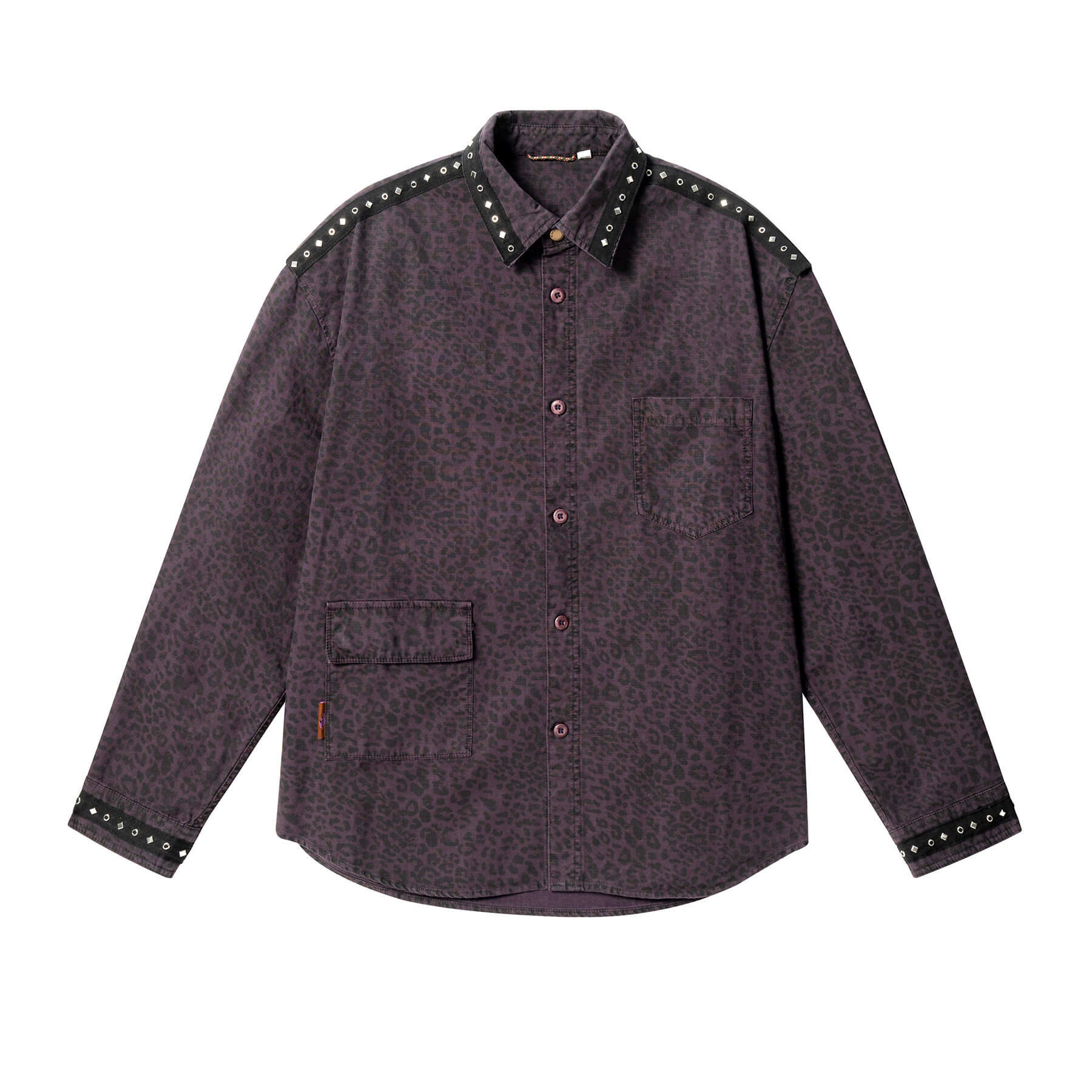 JHYQ Leopard Print Metal Studded Shirt Jacket