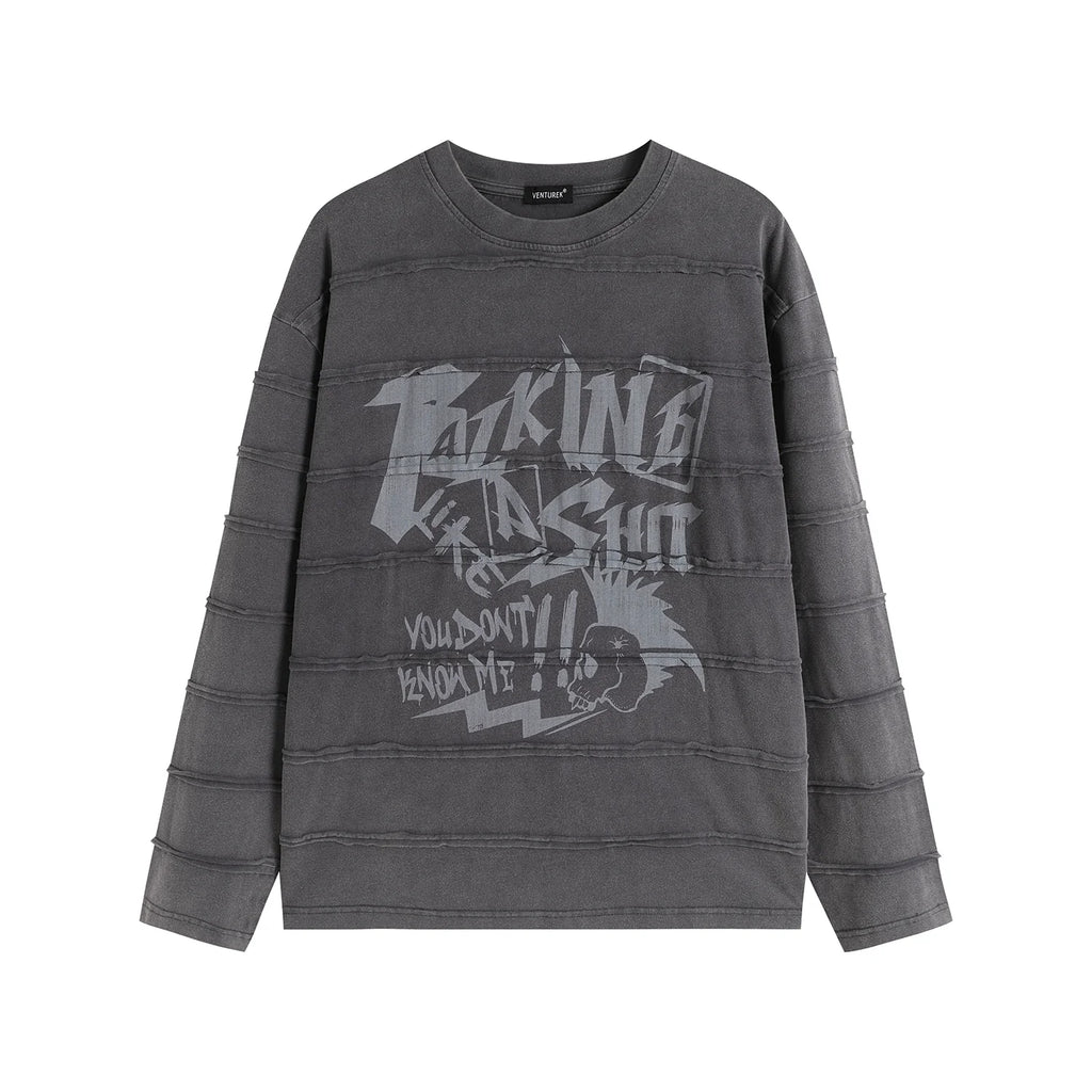 VENTUREK Washed Deconstructed Patchwork Long Sleeve Tee