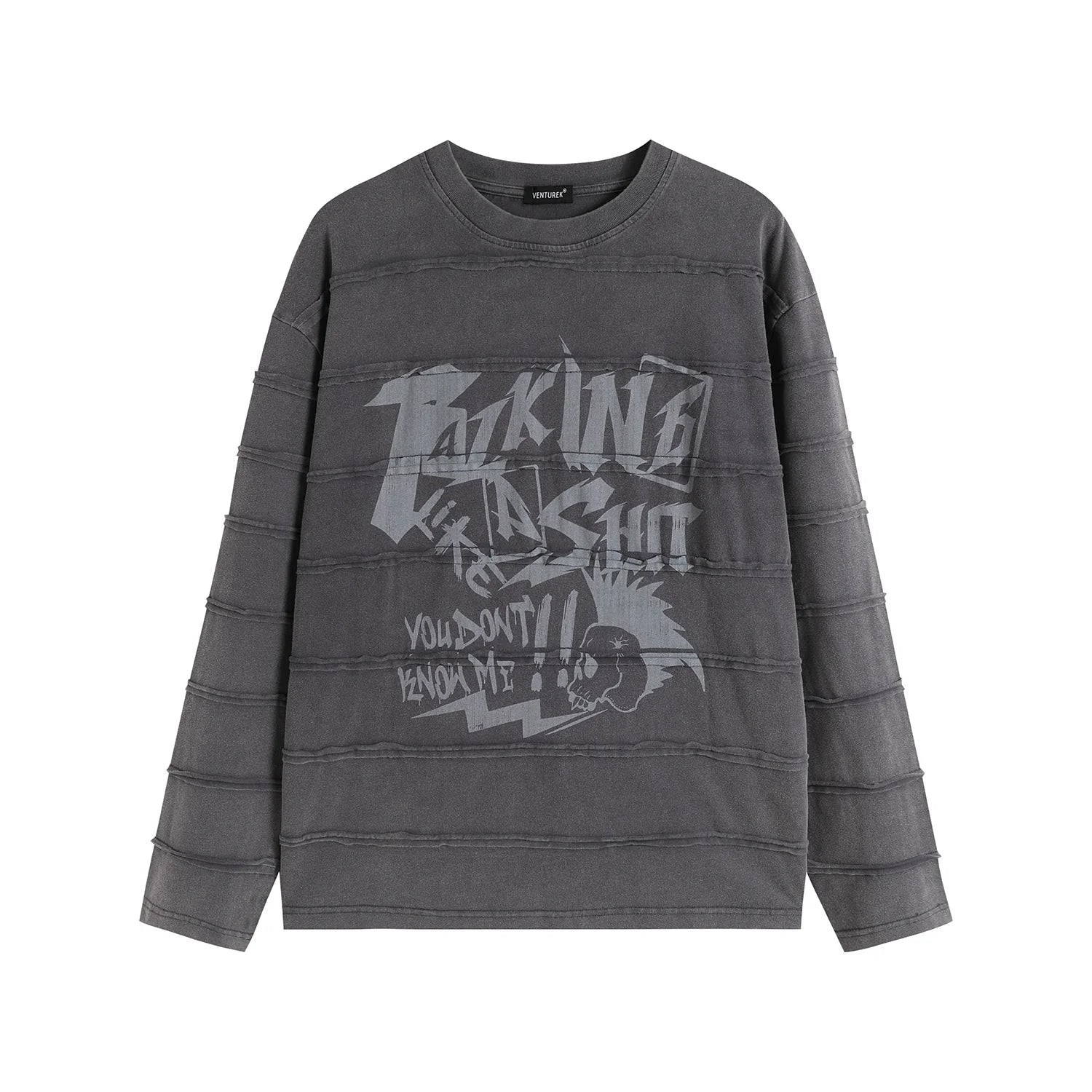 VENTUREK Washed Deconstructed Patchwork Long Sleeve Tee