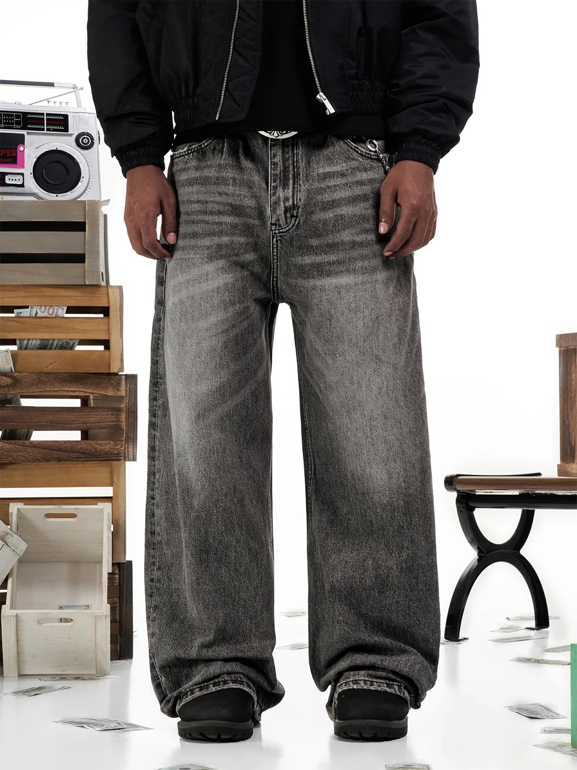 F3F Select Smoky Gray Washed Baggy Jeans