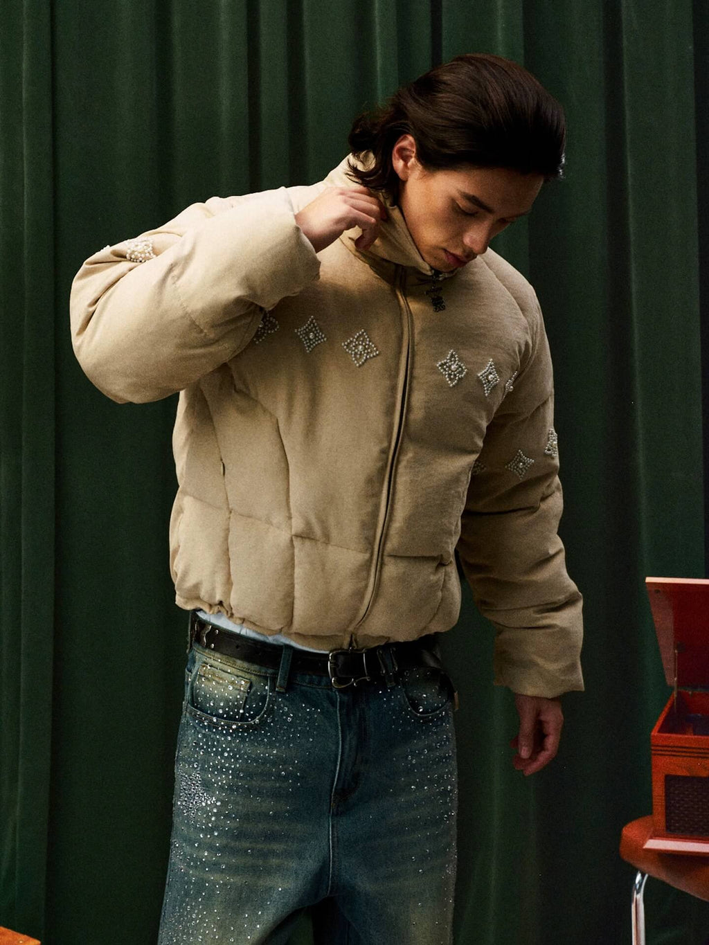 YADcrew Pearl Beaded Puffer Jacket