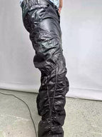 Night Lab Pleated Loose Fit Black Nylon Pants