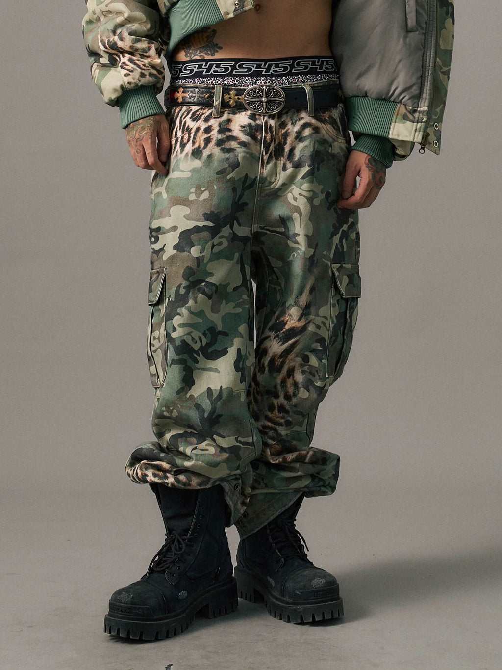 S45 Leopard Camouflage Print Cargo Pants