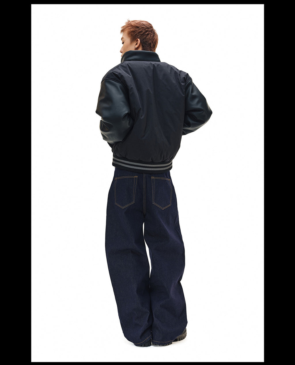 NOVACAM PU Leather Sleeve Puffer Varsity Jacket