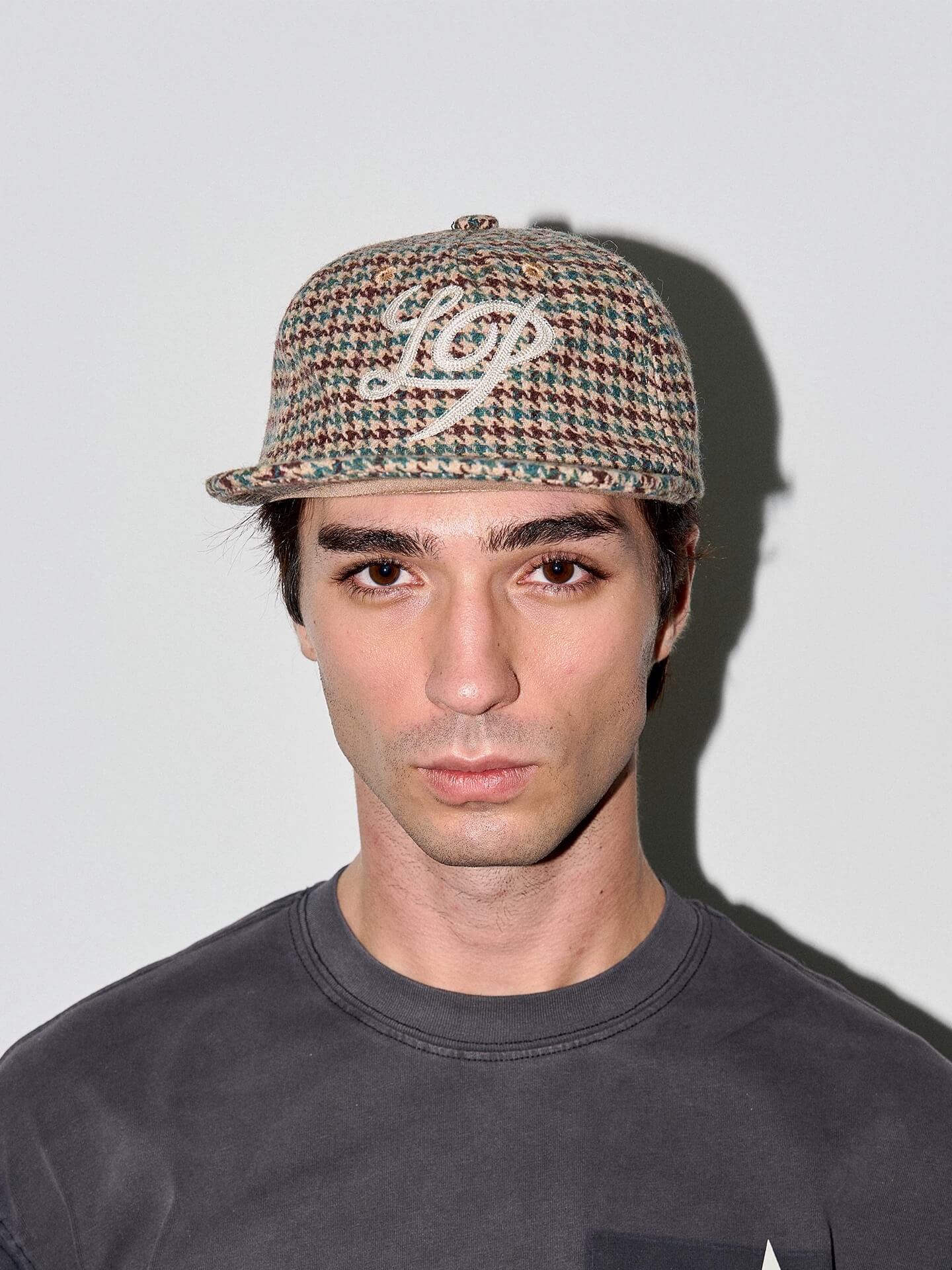 LIBERAFIT Chain Stitch Embroidered Wool Blend Houndstooth Baseball Cap