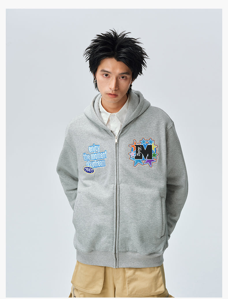 MEDM Blooming Star Embroidered Zip-Up Hoodie