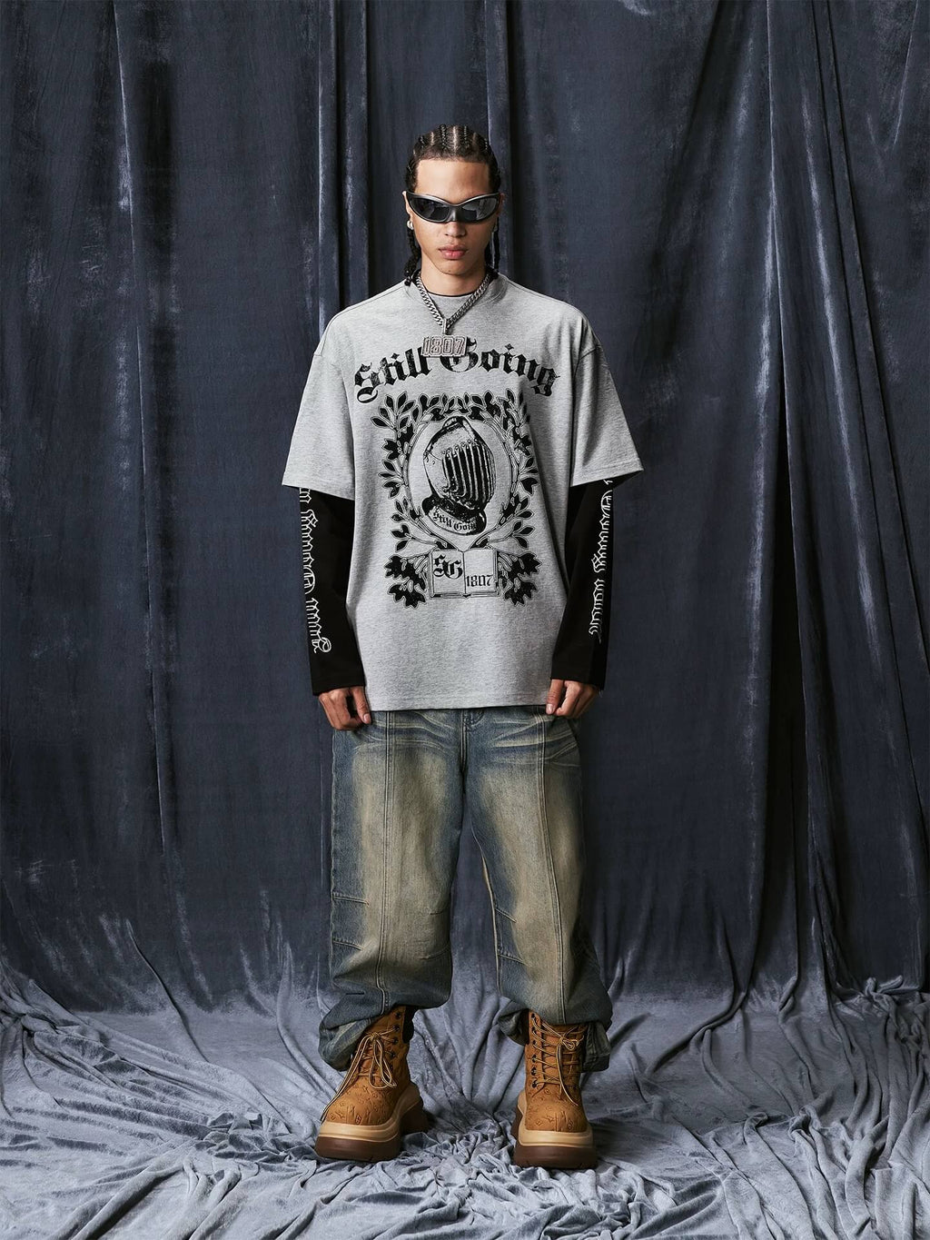 1807 STILLGOING Vintage Printed Layered Long Sleeve Tee